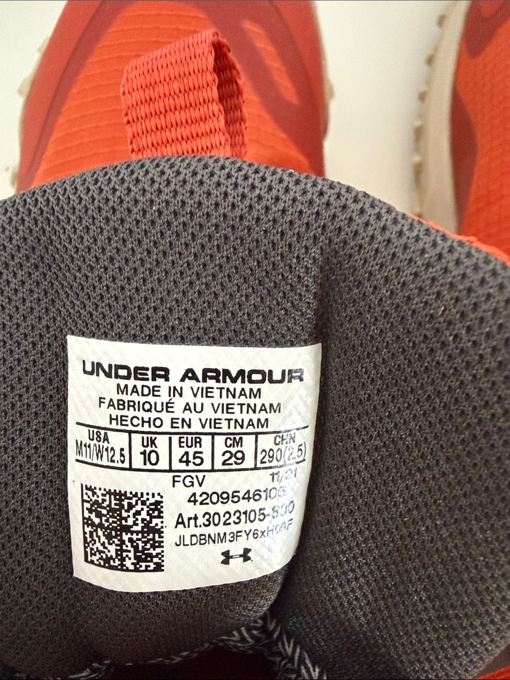 Under Armour HOVR Dawn WP Waterproof Hiking Boots Red Orange Men’s Size 11 Flaw - Picture 11 of 16